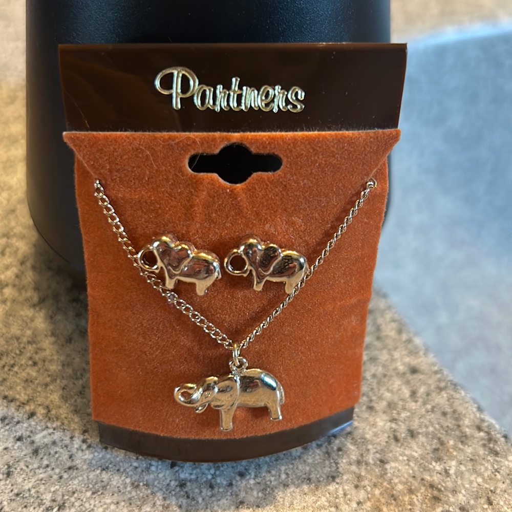 Elephant necklace and earrings
